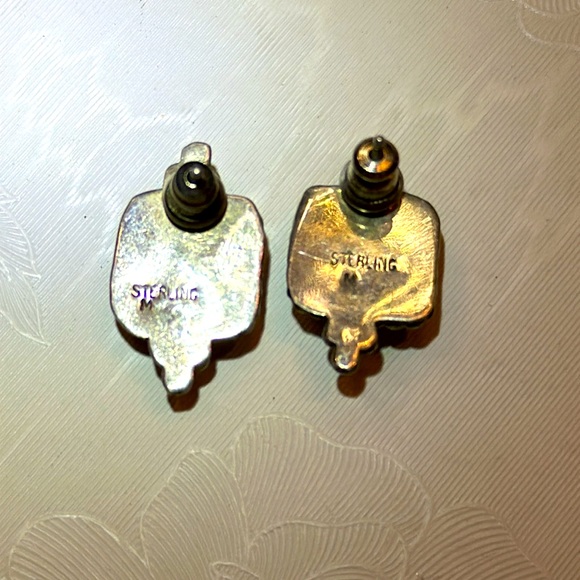 Vintage Navajo Kingman Turquoise Sterling Silver 925 Earrings bezel setting 🔥🔥 - Picture 2 of 6